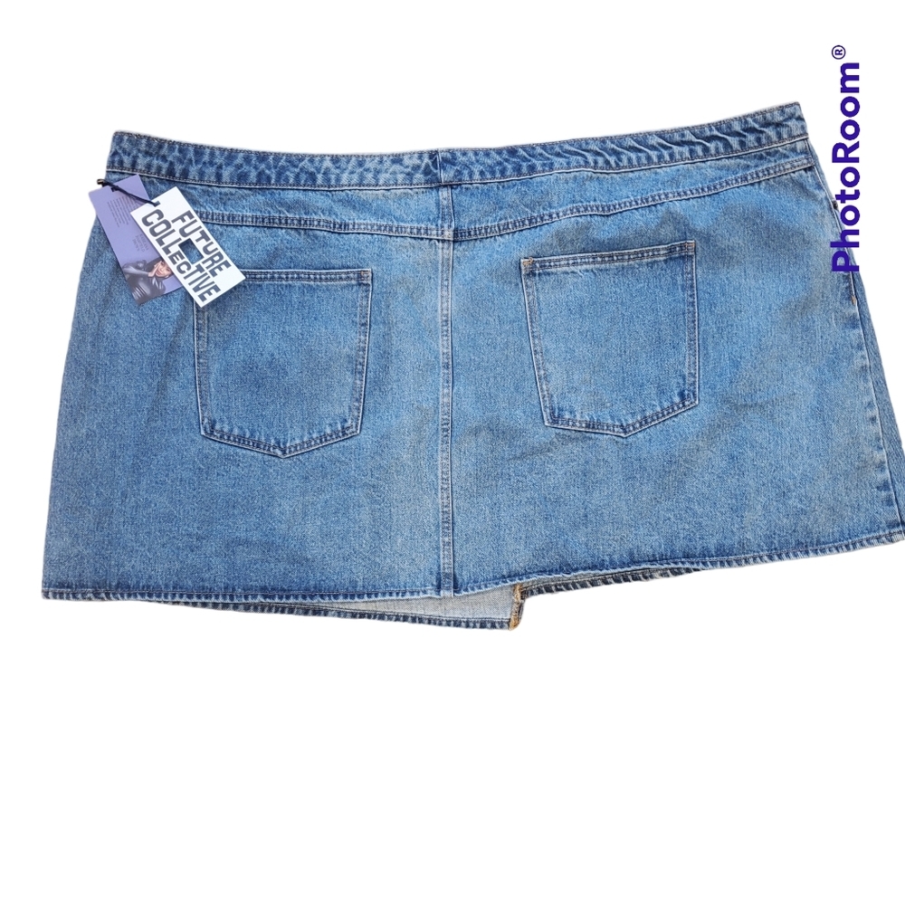 NWT Future Collective Kahlana Barfield Brown Asymmetrical Mini Skirt 28W/30W - Picture 5 of 8